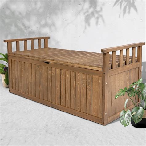 L Wooden Outdoor Storage Box Garden Bench Natural Outdoor
