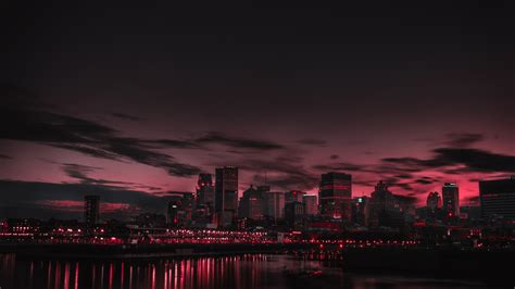 Red Night Panorama Buildings Lights And Red Sky Wallpaper Hd Nature 4k