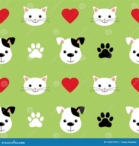 Cartoon Cute Cats And Dogs Vector Seamless Pattern Good For Background