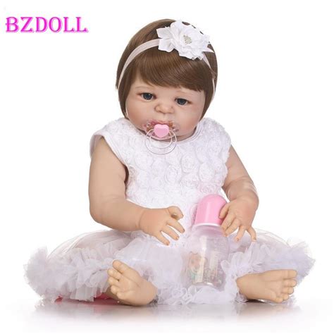 55cm Full Body Silicone Reborn Baby Doll Toys Light Brown Hair