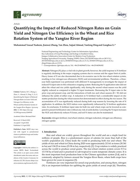 Pdf Quantifying The Impact Of Reduced Nitrogen Rates On Grain Yield
