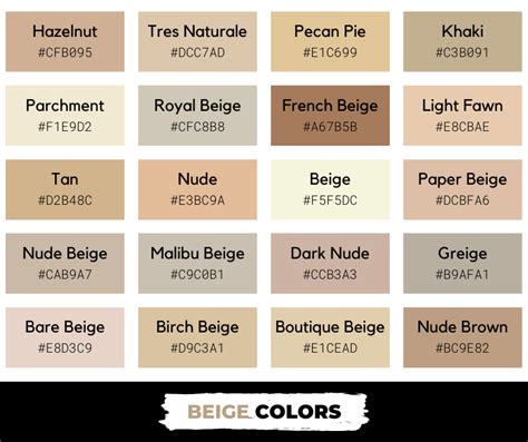 Shades Of Beige Color With Names Hex RGB CMYK