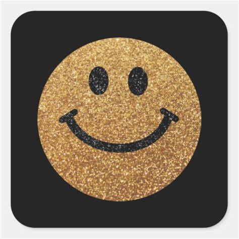 Gold Faux Glitter Smiley Face Square Stickers