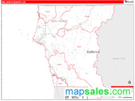 Del Norte County, CA Zip Code Wall Map Red Line Style by MarketMAPS