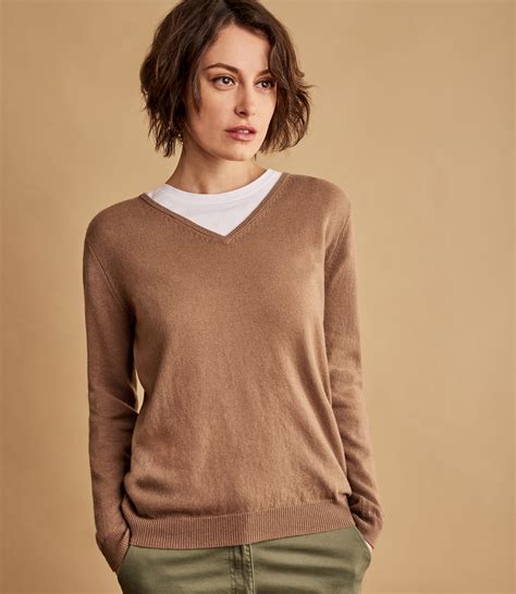 Dark Camel Womens Cashmere And Merino V Neck Knitted Sweater Woolovers Au