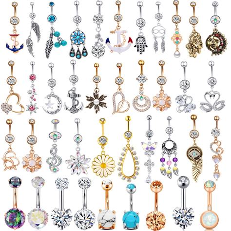 Junlowpy 1pc Sexy Dangling Navel Belly Button Rings Belly Piercing Crystal Surgical Steel 14g