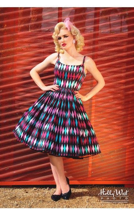 Pinup Couture Jenny Dress In Turquoise And Black Harlequin Print