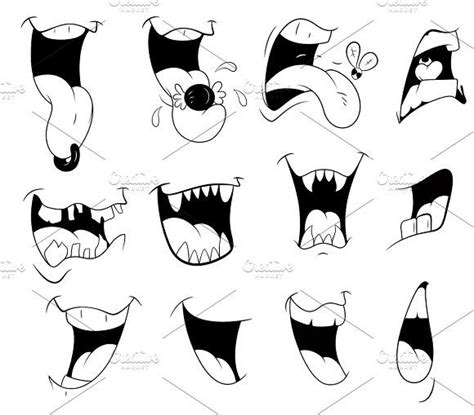 Cartoon Mouths And Teeth With Different Expressions