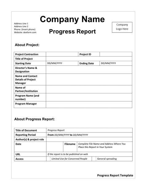 Company Progress Report Template In Word And Pdf Formats