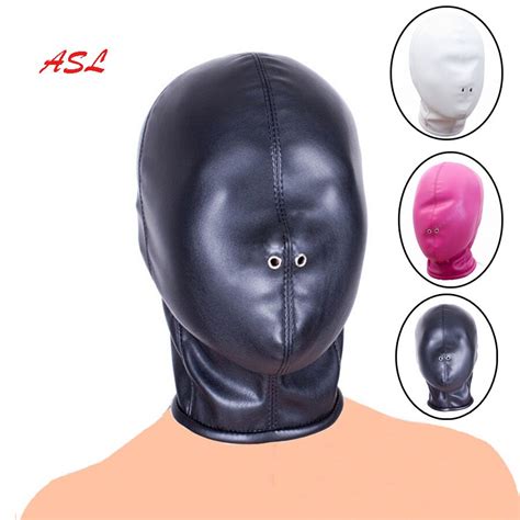 Pu Leather Head Hood Full Covered Mask Breathable Holes Bondage Restraints Sexy Hood Bondage