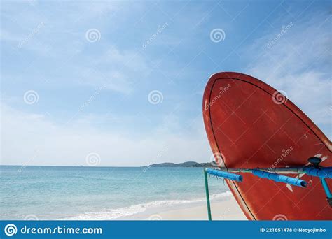 Red Surfboard On The Beach Travel Adventure Sport And Summer Vacation