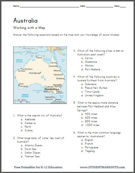 Australias Geography Map Worksheet Student Handouts