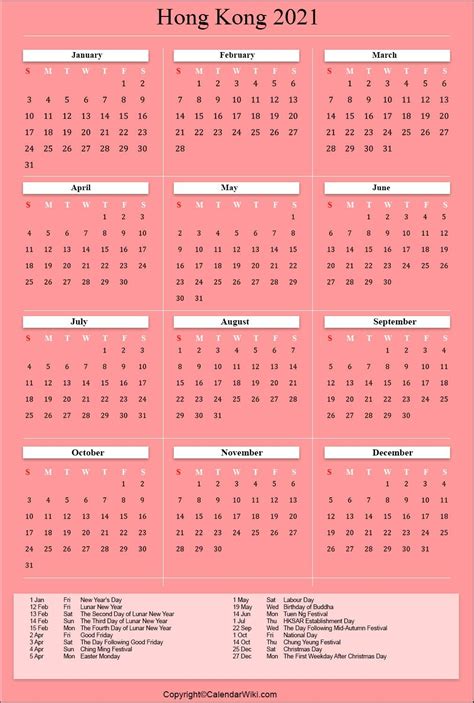 Printable Hong Kong 2021 Calendar Monthly Example Calendar Printable