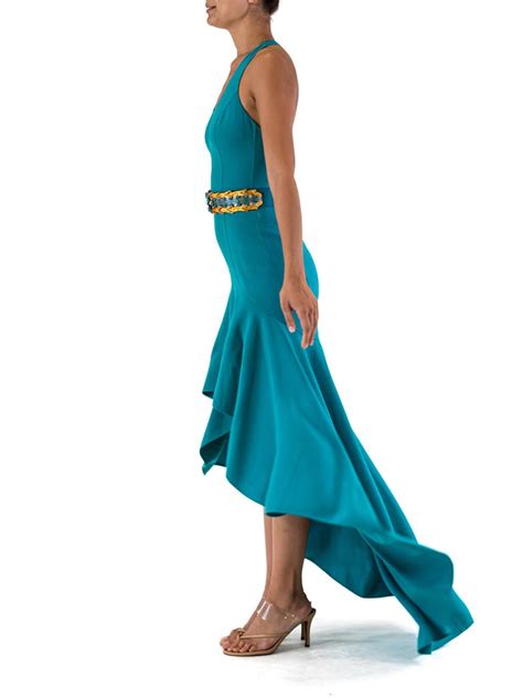 2000s Oscar De La Renta Cerulean Blue Woolspandex Gown With Jeweled