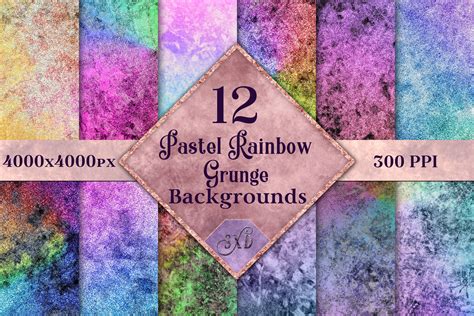 Pastel Rainbow Grunge Backgrounds 12 Image Textures Set