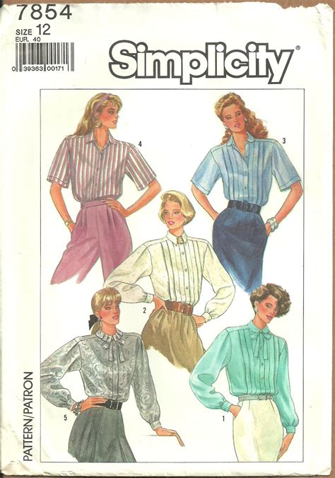 simplicity 7854 sewing pattern misses blouses 5 variations size 12 eur 40 used on ebid ireland