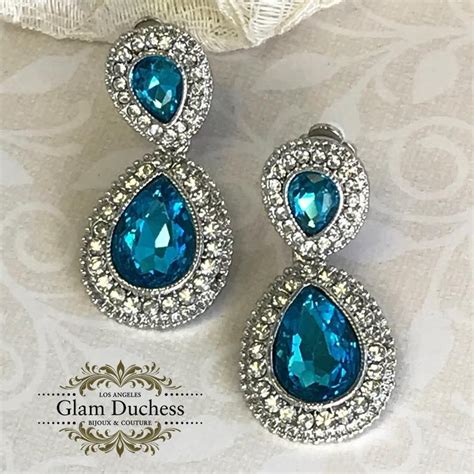 Aqua Blue Crystal Earrings In Blue Crystal Earrings Bridal