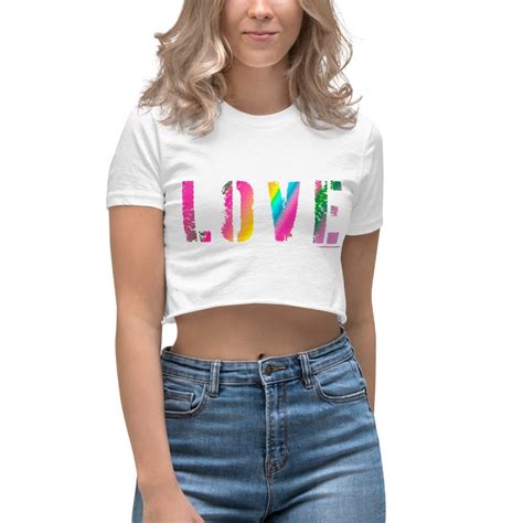 love crop top t shirt womens cropped t shirt rainbow lgbtq women s crop
