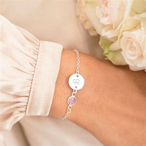 Personalised Initial Disc Birthstone Bracelet By Bloom Boutique