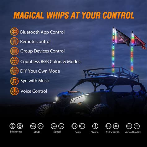 2pcs 5ft Spiral Antenna Bluetooth Remote App Control Led Whip Light