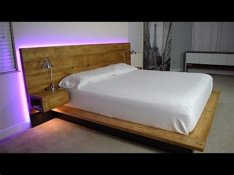 Queen size solid wood floating platform bed frame, stained sizing: DIY Platform Bed With Floating Night Stands : DIY