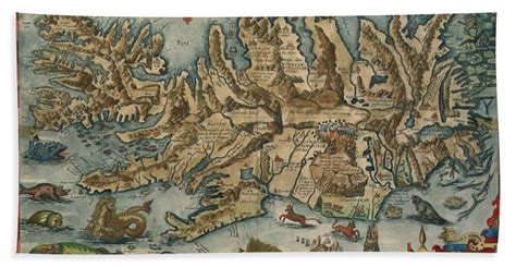 antique maps old cartographic maps antique map of iceland monsters of islandia bath sheet