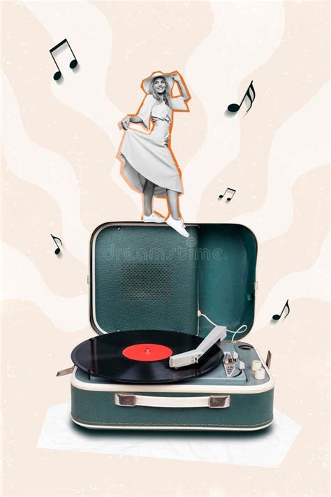 collage photo advert retro party vintage gramophone turntable listen vinyl plate have fun