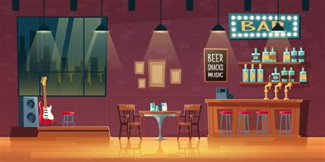 Download Music Bar Pub Cartoon Empty Interior With Illuminated