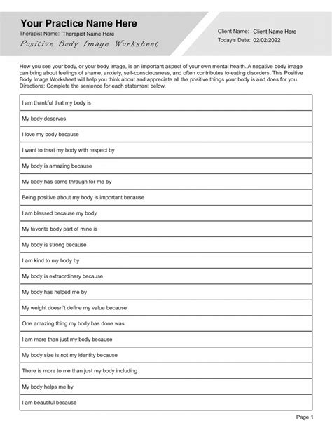 Positive Body Image Worksheet Pdf Therapybypro