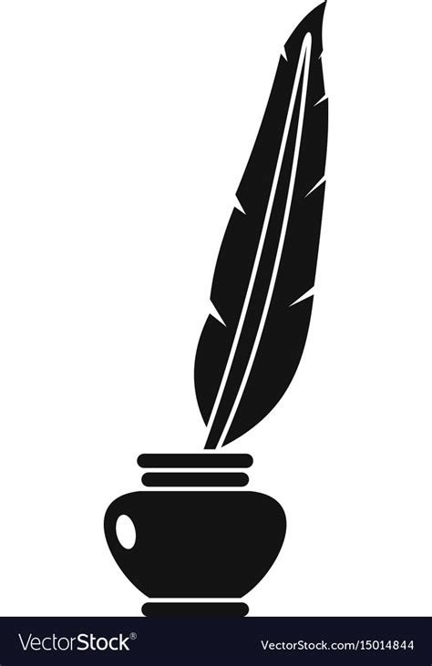Feather Quill Pen Standing In Bottle Of Ink Icon Vector Image