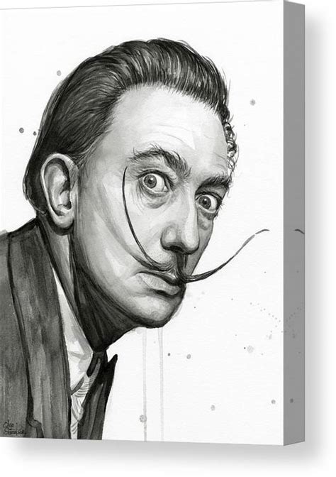 Salvador Dali Portrait Black And White Watercolor Canvas Print Canvas