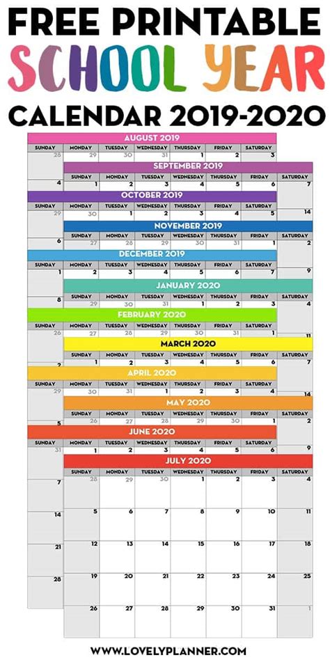 2019 2020 Free Printable School Calendar Lovely Planner