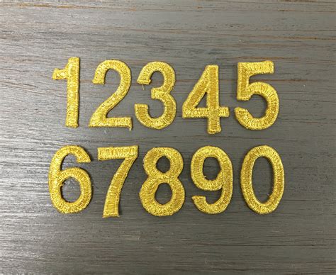 1 Gold Block Numbers Embroidered Iron On Patch Etsy Uk