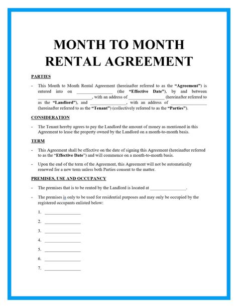month to month rental agreement template free printable form templates and letter