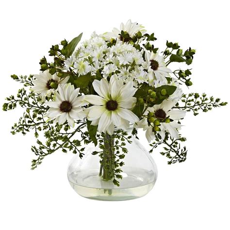 Silk Flowers Mixed White Daisy Arrangement With Vase Artificial Plant