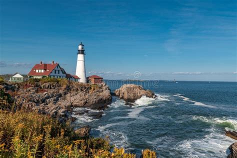 Portland Head Light Is A Historic Lighthouse Stock Photo Image Of Shore Waves