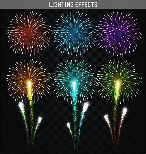 Set Of 6 Realistic Fireworks Different Colors Festive Bright Firework