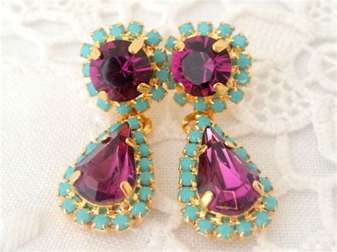 Purple And Turquoise Chandelier Earrings Dangle Earrings Drop