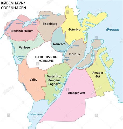 Map Of Copenhagen Neighborhood Surrounding Area And Suburbs Of Copenhagen