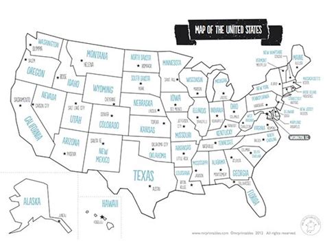 Printable Map Of The Usa Mr Printables States And Capitals