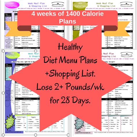 One Month Of 1400 Calorie Diet Menu Plans With Shopping List Menu
