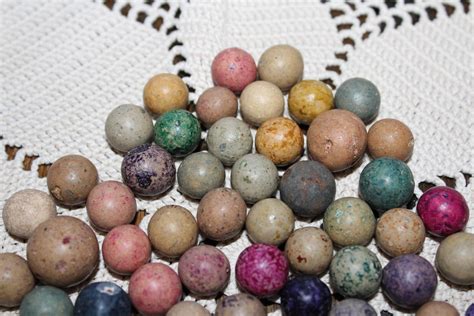 65 Antique Clay Marbles Multi Colored Late 1800s