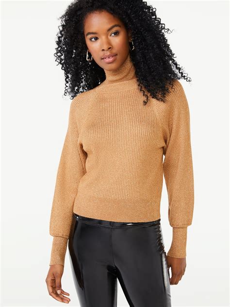Scoop Womens Metallic Turtleneck Sweater