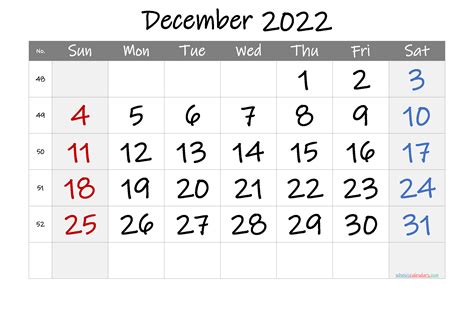 2022 December Free Printable Calendar Free Premium