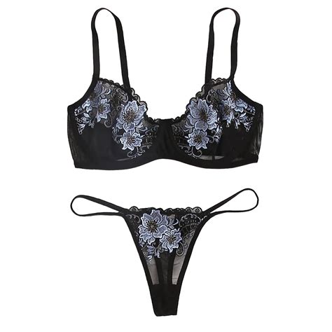 Sexy Floral Lace Embroidery Lingerie Set Mesh Perspective Bra Panties Underwear Set Women Erotic