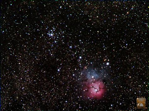Trifid Nebula M20 With Open Cluster M21 In The Constellation Of