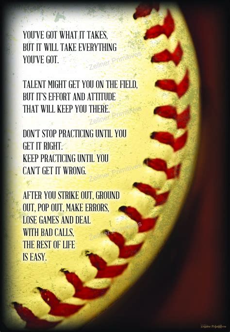 Motivational Baseball Or Softball T 16 X 11 Print Adhered To