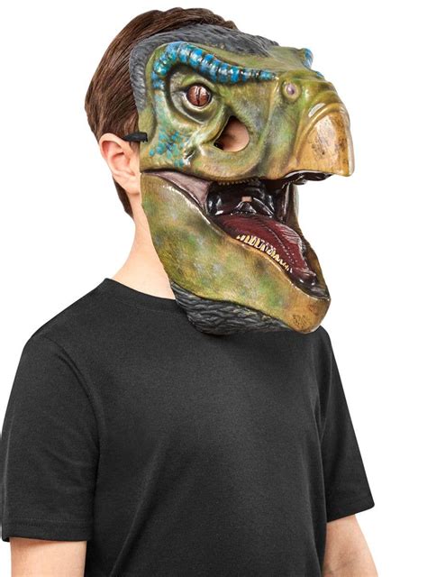 Jurassic World Velociraptor Movable Jaw Blue Gray Plastic Halloween Costume Mask For Adult