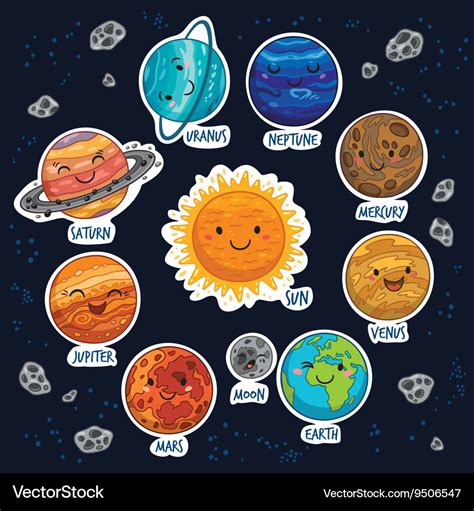 Sticker Set Solar System With Cartoon Planets Vector Image The Best