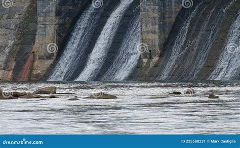Water Pouring Through Hydroelectric Dam On The Catawba River In Fort